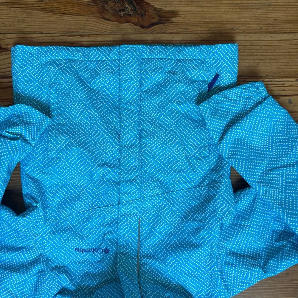 Columbia light blue white‎ dotted full zip hooded girls coat SIZE XS